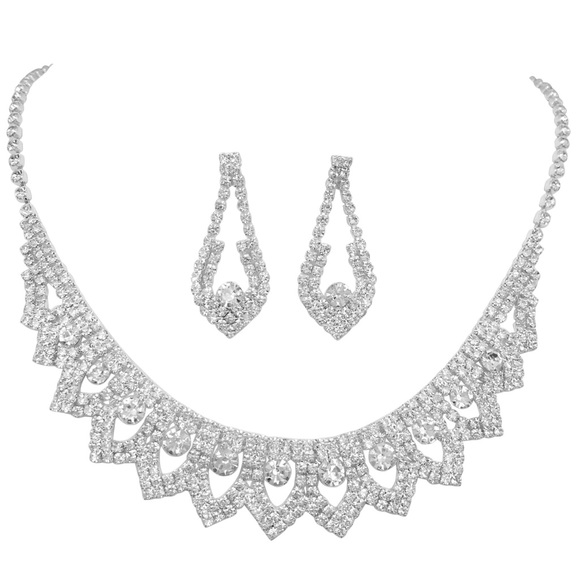 Rhinestone Formal Fancy Point Scoop Necklace Set - Picture 1 of 3